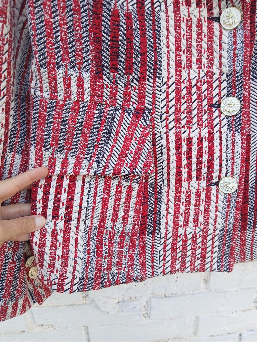 Cabi Red Patchwork Blazer Nautical Size Medium - Picture 6 of 10
